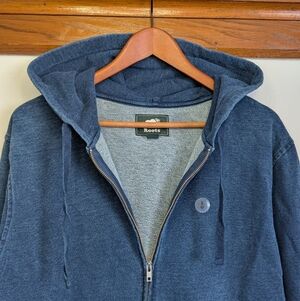 NWT Roots Full Zip Hoodie Sweatshirt Mens Large Denim Blue Hooded Classic Cotton